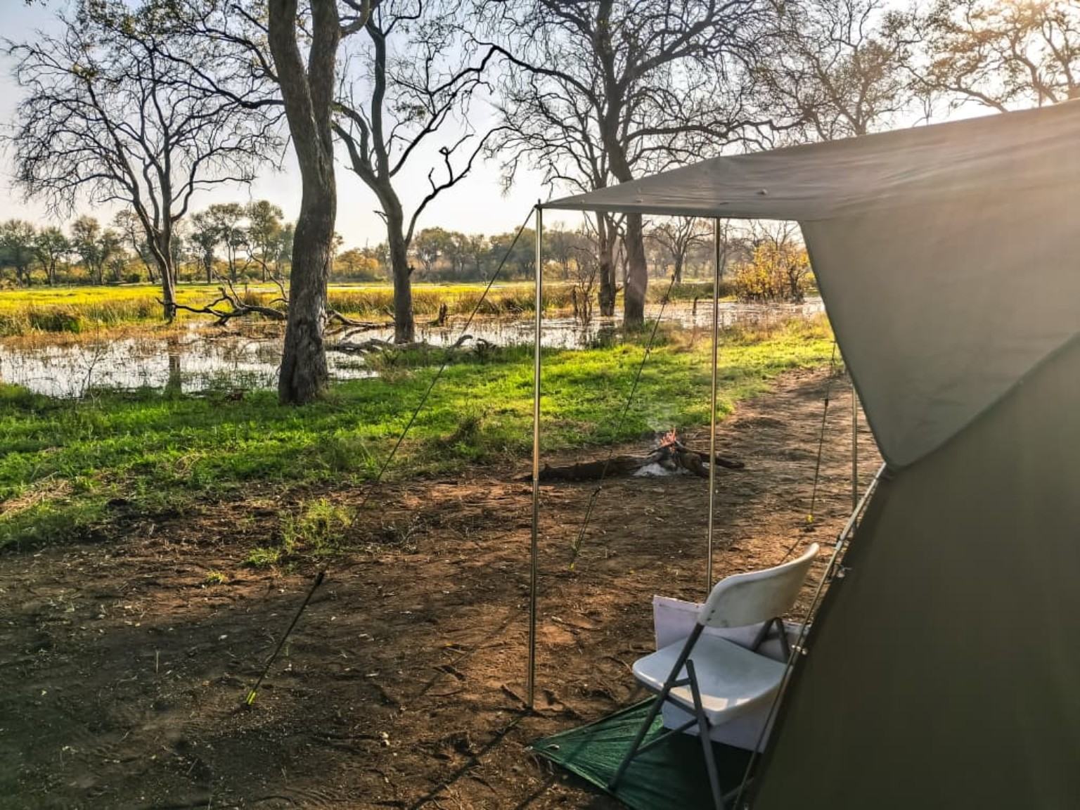 Afroville Khwai campsite beside the seasonal floodplain